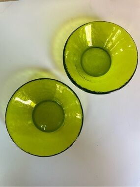 Fire & Light Set of 2 Serving Cereal Bowl 6" Olive Vintage Recycled Glass Scarce